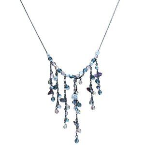 Anne Kline Boho Blue Purple Beaded Waterfall Chain Necklace Fashion Jewelry